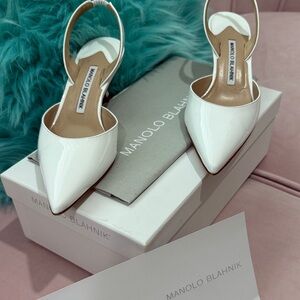 Manolo Blahnik Glossy White Pointed Heels